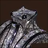 Pierścionki ślubne biżuteria Vecalon Fine Princess Cut 20ct Cz ​​Diamond zaręczyny Zestaw Ring Pierścień dla kobiet 14KT Białe Złoto Palec 12 R2 Drop