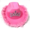 Berets Pink Tiara Western Style Cowgirl Hats For Women Girl Rolled Fedora Caps Feather Edge Beach Cowboy Hat Sequin Party CapBerets Wend22