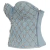 Kvinnor Denim Tube Top Diamant Beaded Strapless Vest Lace Up Zipper Bustier Bra Night Club Party Tank Kvinna Y749 220325