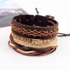 Braccialetti con ciondoli 4 pezzi/set fatti a mano Boho Gypsy Hippie Corda in pelle Cord Perline di legno beige Avvolgi strati regolabili larghi per uomoCharmCharm Kent22