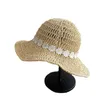 Chapeaux à larges bords Femmes Japonais Ins Fleur À La Main Crochet Chapeau De Paille Femme Été Bord De Mer Vacances Pliable Parasol Plage CapWide