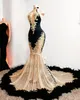 Vestidos De Boda Invitada Black Girls Orange Mermaid Prom Dresses 2022 Sequin Luxury Feathers Evening Gowns For Women Party