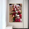 Weihnachtsdekorative rote Blume Leinwand Malerei Weinglas Abendessen Poster und Drucke Cuadros Wandkunst Essen Bild Wohnzimmer