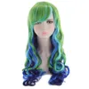 Similler Long Curly Synthetic Wigs for Women Heat Resistance Hair Multicolor Rainbow Cosplay Wig Red Pink Green Mixed Color 220622