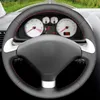Steering Wheel Covers Black Genuine Leather Hand-Stitched Car Cover For 307 CC 2004-2009 SW 407 2004-2009Steering CoversSteering