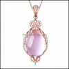 Collane con ciondolo Moda Collana in argento di lusso di fascia alta Femminile Cristallo rosa naturale Pietra di ibisco Catena clavicola in oro rosa Semplice Je Dhoqh