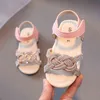 Kids Sandals Summer Fashion Girls Shoes Children Braid Rhinestones Soft Comfortable Rubber Beach Princess Sandals Toddler Shoe G220418