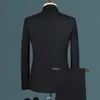 Moda Mens Boutique Casual Branco Stand Up Collar estilo chinês 3 PCS Suit Set Slim Fit Blazers Casaco Casque Colete 220808
