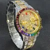 Наручные часы MISSFOX Rainbow Diamond Watches Мужские золотые и серебряные круглые светящиеся мужские часы Three Eye Classic Hiphop Dropship Rel￳gio Masculin