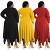 Artı Boyutu Elbiseler Kadın Giyim 2022 Sonbahar Uzun Sleve Düzensiz Gevşek Elbise 4XL 5XL Casual Lady Kırmızı Sarı Vestidos