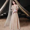 Champagne evening dress women's banquet temperament spring French can usually wear fairy middle and long style W220421