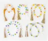 Party Favorit Påsk Trä Bead Garland med Tassels 5 Mönster Farmhouse Rustik Naturliga Träpärlor String Spring Party Favoriter