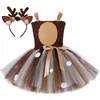 Trajes de veados para meninas vestido de natal para crianças trajes de halloween rena tule tulle tutu vestido aniversário roupas de princesa marrom y220510