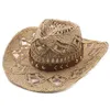 Brede rand hoeden cowboy hoed zomer stro dames handgemaakte zon voor mannen cowgirl valse edelsteen decoratie casual strand pet panama scot22