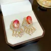 Baumeln Kronleuchter Luxus Shinning Rosa Kristall Zirkonia Quaste Ohrringe Für Frauen Koreanischen Stil 2022 Neue Hochzeit Party Pendientes