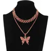 Cuban Link Butterfly Set Ice Choker Necklace Women Chain chocker Pendant Jewelry2794030