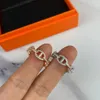 Top 925 STERLING Silver Band Ring Lady Tasarımcısı Gül Altın Tam Elmas Zincir Denizci Yüzük Moda Butik Takı