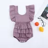 Bebek yeni doğan katı romper fırfırlar kolsuz sırtsız tulumlar pamuk keten toddler infnats tek parça bodysuits