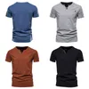 2022 Tシャツの男性ソリッドカラーVネックTシャツ夏の品質コットンカジュアルクラシック男性服トップティーベーシックボトムシャツY220606