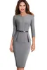 الخمسينيات من القرن العشرين رجعية عتيقة Office Doy Women 3/4 غمد غمد أنثى الفساتين عملاء مع حزام Vestidos خمر FS3693
