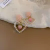 Koreansk Trendy Pink Resin Flower Dangle Örhängen för Kvinnor Flickor Elegant Pearl Heart Pendientes Smycken Gåvor