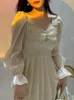 Vestidos de festa Mulheres estéticas de fada de outono Vestido de champanhe harajuku moda coreana cottagecore acetin long elegantes e sizeparty
