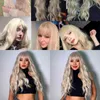 NXY Wigs Henry Margu Pure Blonde Synthetic Hair Wigs Long Water Wave for Women Colored Cosplay Lolita with Bangs Heat Resistant 0609