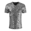 Sexig V Neck Snake Mönster Metallic T Shirt Men Hipster Kort ärm DJ Nightclub T-shirt Men Hip Hop Streetwear Tee Shirt Homme L220704