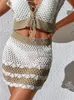 Maillots de bain pour femmes tricotés 2pcs femmes costumes bikinis couverture ups 2022 col en V dos nu croisé t-shirts à lacets taille haute jupes crayonfemmes