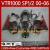 Czerwony Czarny Zestaw Body dla Honda Vtr1000 RTV1000 RC51 00 01 02 03 04 05 06 Nadwozie 123NO.33 VTR 1000 SP1 SP2 2000 2001 2002 2003 2004 2005 2006 VTR-1000 2000-2006 Owalnia