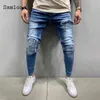 Mens Skinny Jeans Moda Denim Pant Masculino 2020 Hole Rasgado Calças Streetwear Homens Zíper Denim Pant Blue Hip Hop Lápis Calças G0104