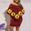 NoisyDesigns Red Summer Holiday Party Boho Maxi Dress Women's Off Shoulders Polynesian Plumeria花柄のフリルエレガントなセクシー220627