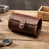 Uhrenbox aus Rindsleder mit 2 Fächern, handgemachtes Roll-Reiseetui, Armbanduhrentasche, exquisiter Retro-Organizer zum Einschieben 220428