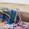 メキシコスタイルの虹の縞模様の毛布ピュアコットンコバートソファベッドプレーンのためのタペストリーをぶら下げているタッセル220811