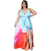 Robes de grande taille femmes bohème robe Sexy col en V profond suspendus ceinture de cou dos nu fourche fendue longue 5xl vente en gros DropPlus