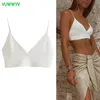 TAF White Crop Top Woman Ribbed Dzianiny Kobiety Lato Sexy Backless Kobieta Strappy Tank S Camis Bluzki 220316