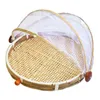 1PC Bamboo Tent Baske Round Hand-Woven Fruits Food Container Serving Mesh Cover Tent Dustproof Storage Basket Kitchen Tools Y220526