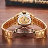 Skeleton Gold Watches for Men Automatic Dragon Mechanical Business Dress with Stainless steel Luminous Waterproof Diamond Fashion WristWatch