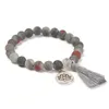 Strand Fili di perline Pietra naturale Lotus Buddha Charm Mala Bracciale con nappa Turkoois Perline Bracciali Braccialetti Donna Yoga Preghiera