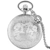 Zilveren Horloge Gesneden Romeinse nummer Case Mannen Dames Quartz Pocket Clock Trui Ketting Arabische Cijfer Kies Gift