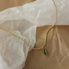 Hanger kettingen vintage sierlijke rechthoek groene zirkoon charme ketting roestvrij staal verstelbare gouden kraal ketting voor damesspender