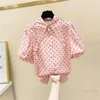 Women's Blouses & Shirts Polka Dots Doll Collar Chiffon Blouse Women Short Sleeve Shirt Female 2022 Sprng Summer Clothing Puffed Sleeves Lad