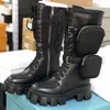 Bottes de créateur pour femmes, bottes hautes Rois, bottines Martin, bottes de combat d'inspiration militaire en nylon, Bouch en nylon attaché à la cheville avec sangle NO49