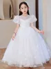 2022 Bling Crystal Flower Girls Abiti per adolescenti Tulle Piano Lunghezza Beach Ball Gown Ragazza Spettacolo Abiti da festa Gonna in tulle Formale Principessa Abbigliamento per bambini