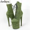 Sorbern Light Green Fake Suede Pole Dance Buty do Drag Queen Platform Booties niestandardowe kolory