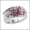 Anneaux de bande Noël Nouvelle Fleur Bague Creative Fleur De Prunier Pour Les Femmes Noir Or Couleur Bijoux De Fiançailles Charme Femelle Essentiel Dr Bdehome Dhj1F