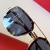 Metall-Sonnenbrille mit Gold-Finish für Herren 0194S, gebürstetes Champagner-Gold-Metall, polierte goldene schraubenförmige Lünette für Herren, schwarze Stegbügel, rechteckige Brille