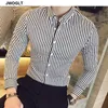 Otoño moda coreana Casual botón abajo camisa hombres diseño marca Slim Fit hombre camisas manga larga rayas 220322