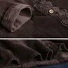 Vintage vêtements velours côtelé chemise veste femmes dentelle point lâche automne dames manteau O cou décontracté veste courte 220815