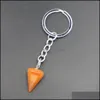 Nyckelringar Natural Stone Polyagonal Cone Column Women Crystal Rose Quartz Keychain On Bag Car Jewelry Party Friends MJFashion Dhvad